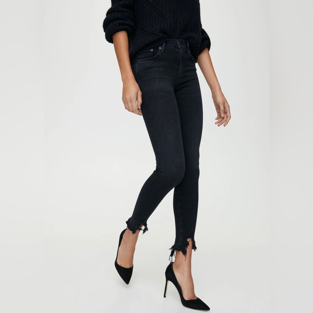 Agolde Sophie Black Skinny Jeans Raw Hem Size 26